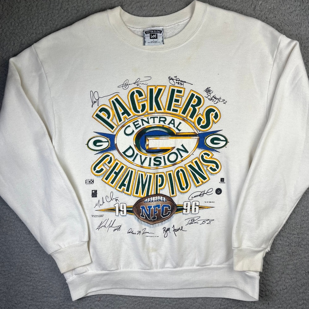 Green Bay Packers 1996 NFC Champions Lee Sweatshirt Mens L White Vintage USA